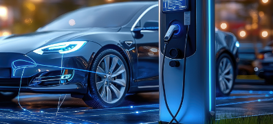 Electric vehicle connected to a charging point