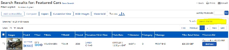 Vehicle Search Filters